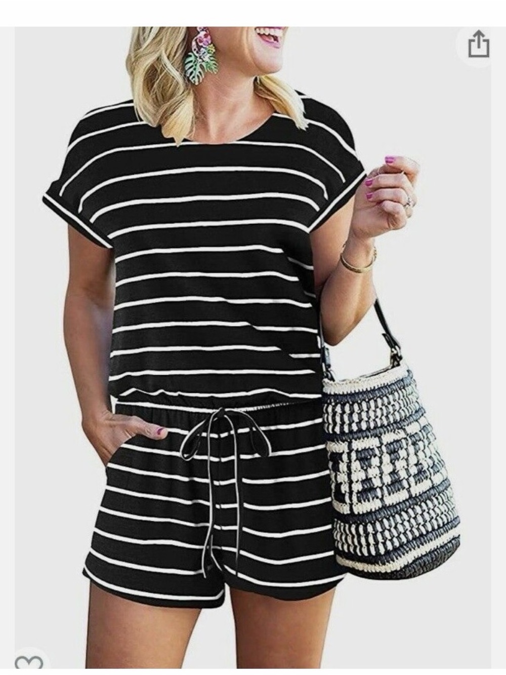 Striped Black & White Short Sleeve Romper